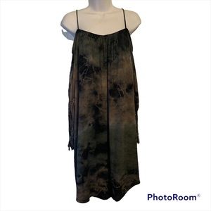 T Party L off the shoulder midi tie dye rayon dress fringe detail crochet gauzy